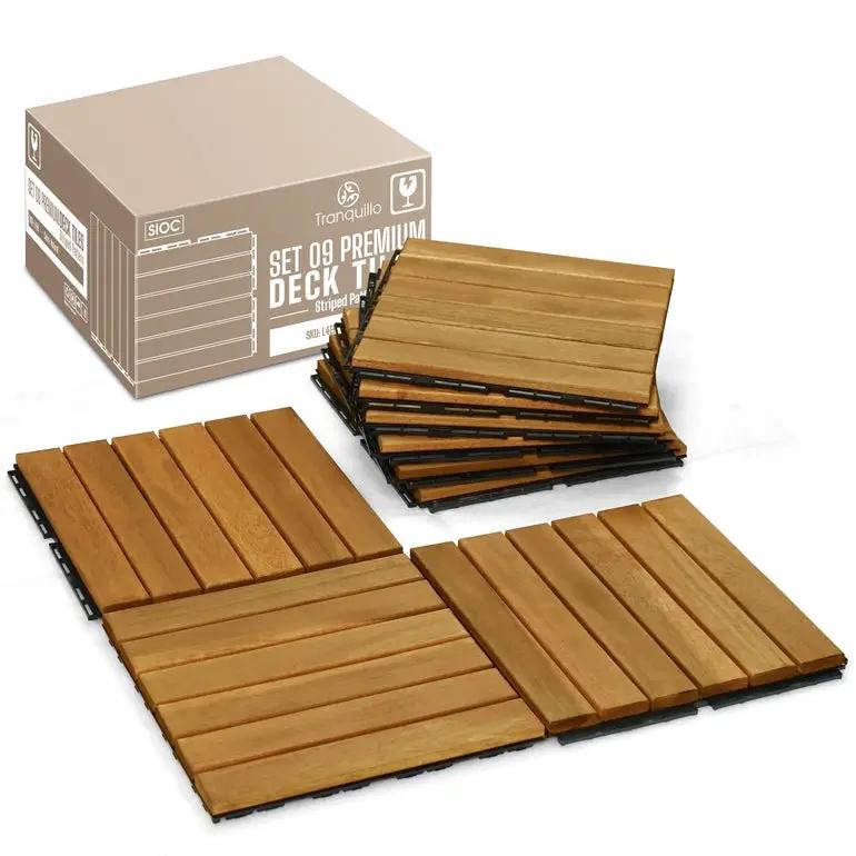 Tranquillo Acacia Deck Tiles 6 Slat Interlocking Decking Tiles – Indoor & Outdoor Flooring