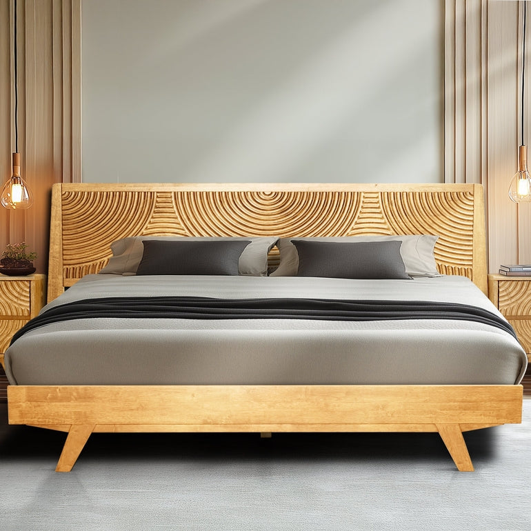 Acacia Harmony Solid Wood Platform Bed Frame with Headboard