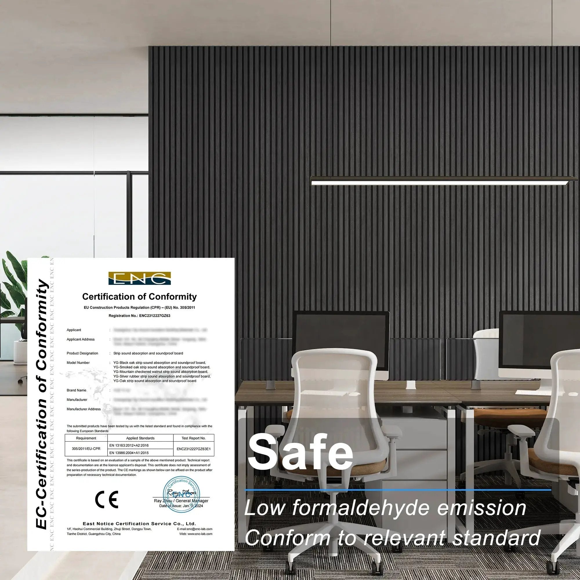 MDF Acoustic Slat Wood Wall Panels by HAUSVITA in black vertical slats for a modern office wall