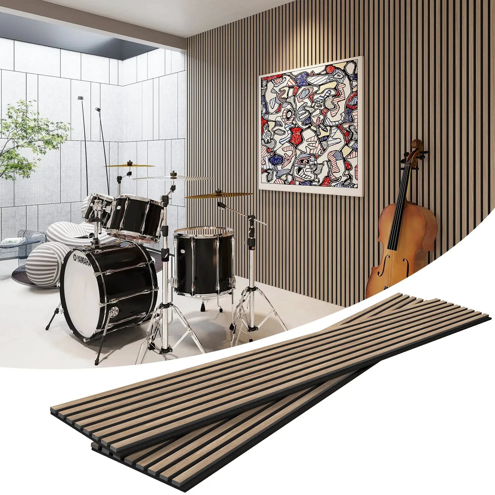 MDF Acoustic Slat Wood Wall Panels HAUSVITA brown vertical wood slats