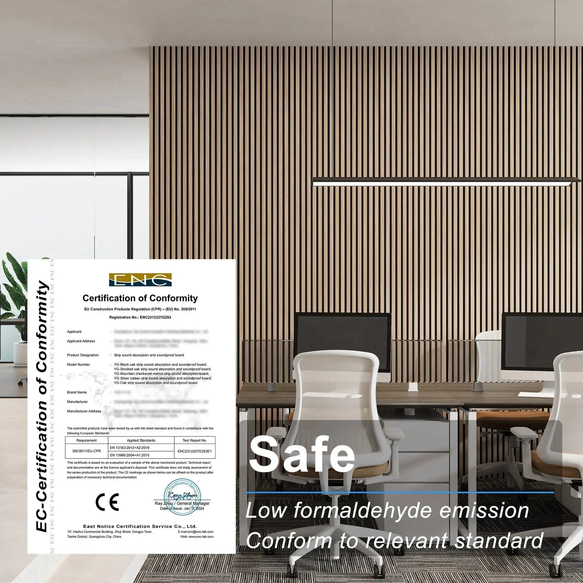 MDF Acoustic Slat Wood Wall Panels by HAUSVITA in light wood finish on wall.