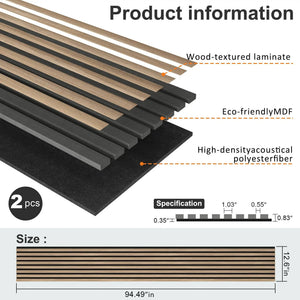 HAUSVITA MDF Acoustic Slat Wood Wall Panels, wood-textured laminate, 2 pcs