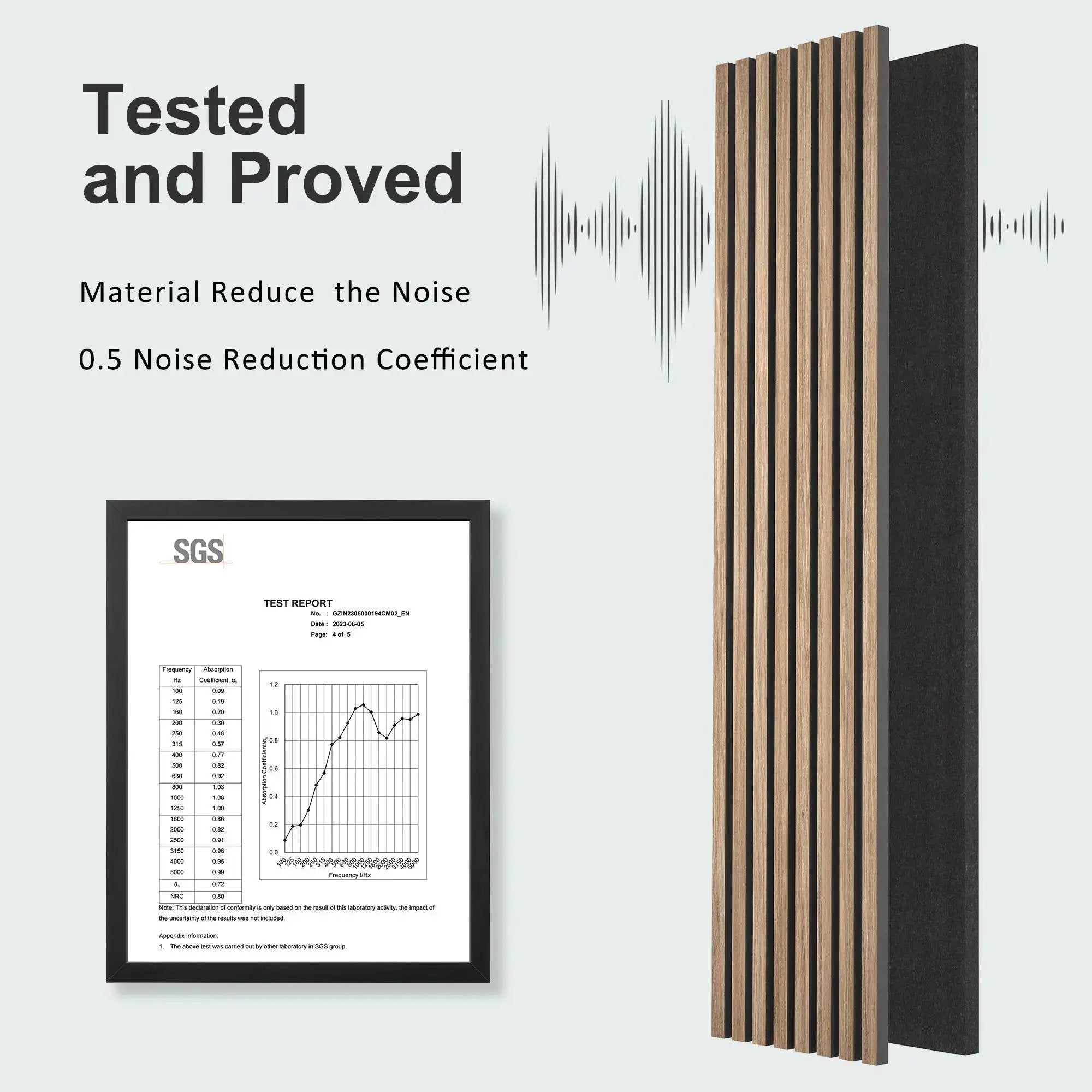 MDF Acoustic Slat Wood Wall Panels by HAUSVITA in natural wood finish with black backing, 1 set