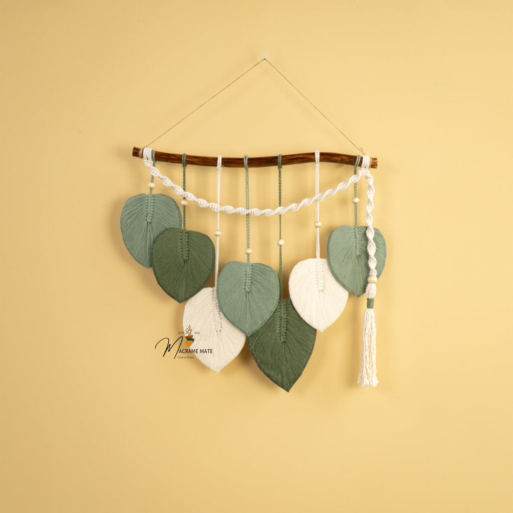 Macrame Leaf Hanging Tassel Tone Green