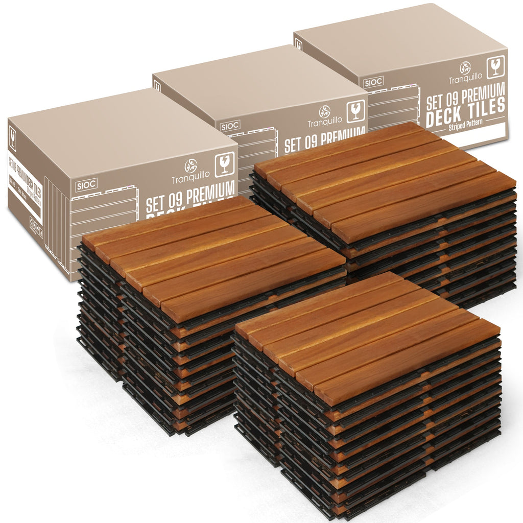 Tranquillo Acacia Deck Tiles 6 Slat Interlocking Decking Tiles – Indoor & Outdoor Flooring
