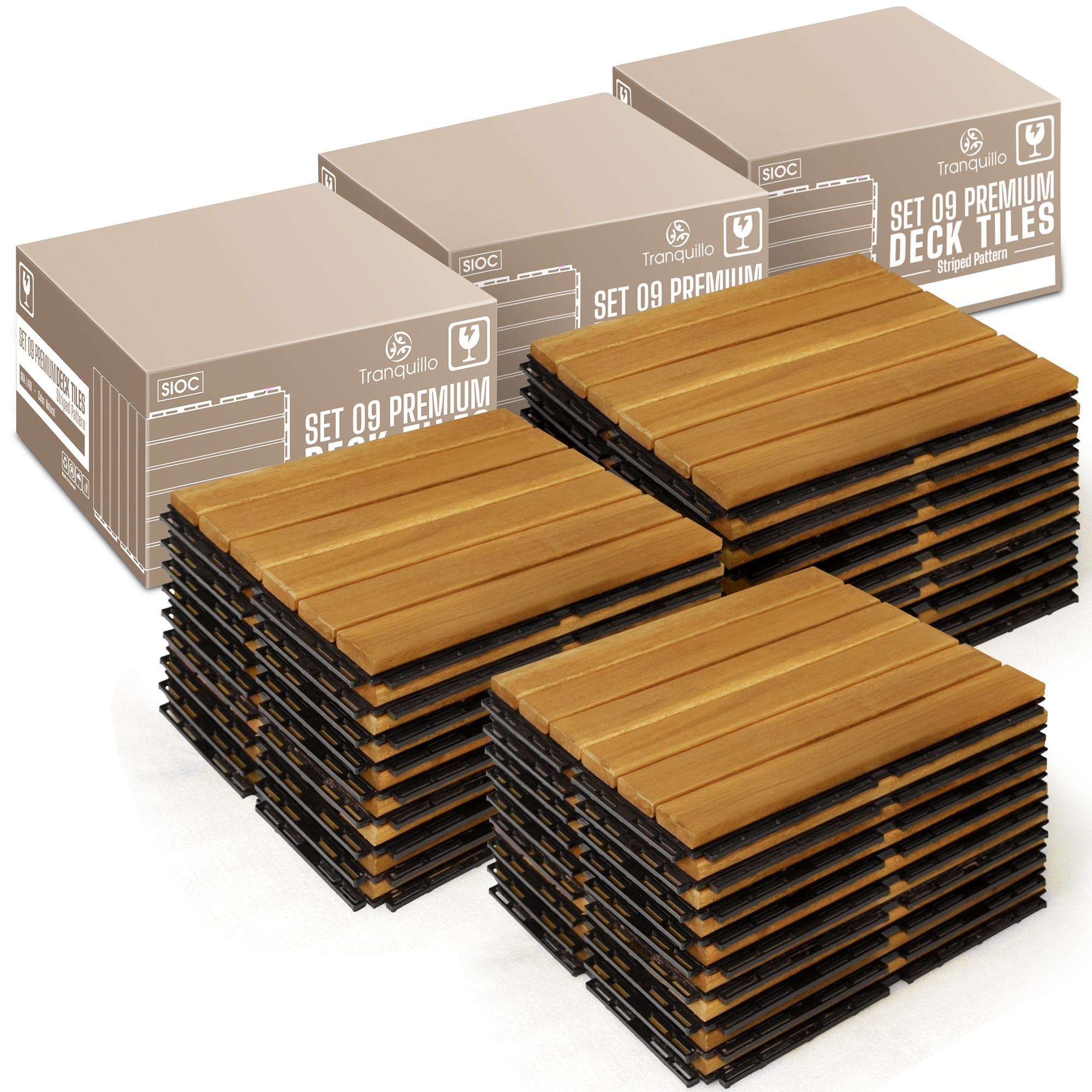Tranquillo Acacia Deck Tiles 6 Slat Interlocking Decking Tiles – Indoor & Outdoor Flooring