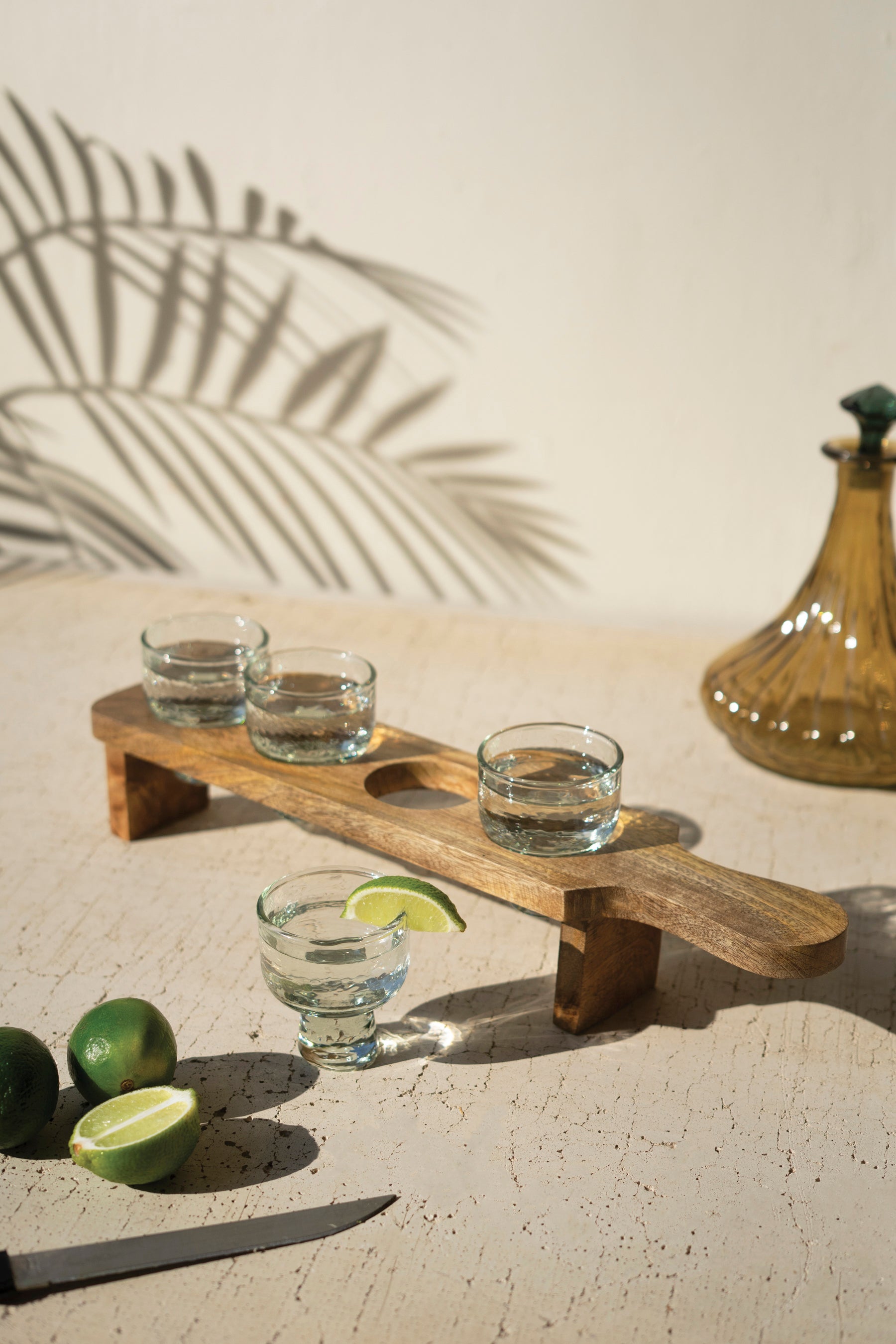 Agave Flight Tasting , Set of 4 Glasses + Wooden Tray