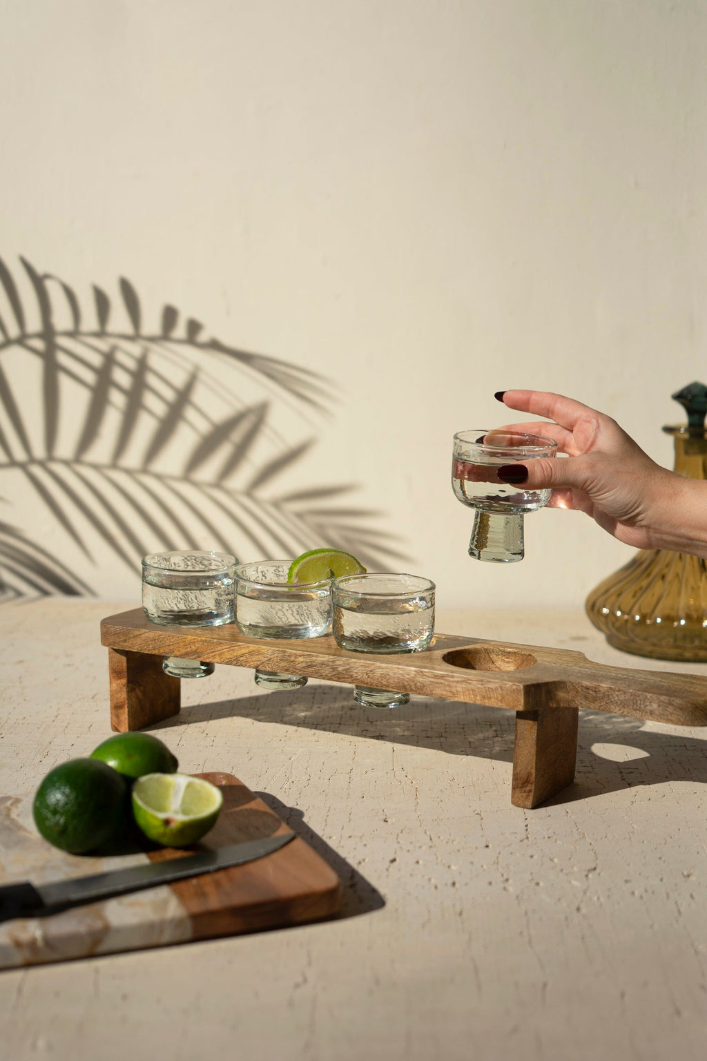 Agave Flight Tasting , Set of 4 Glasses + Wooden Tray