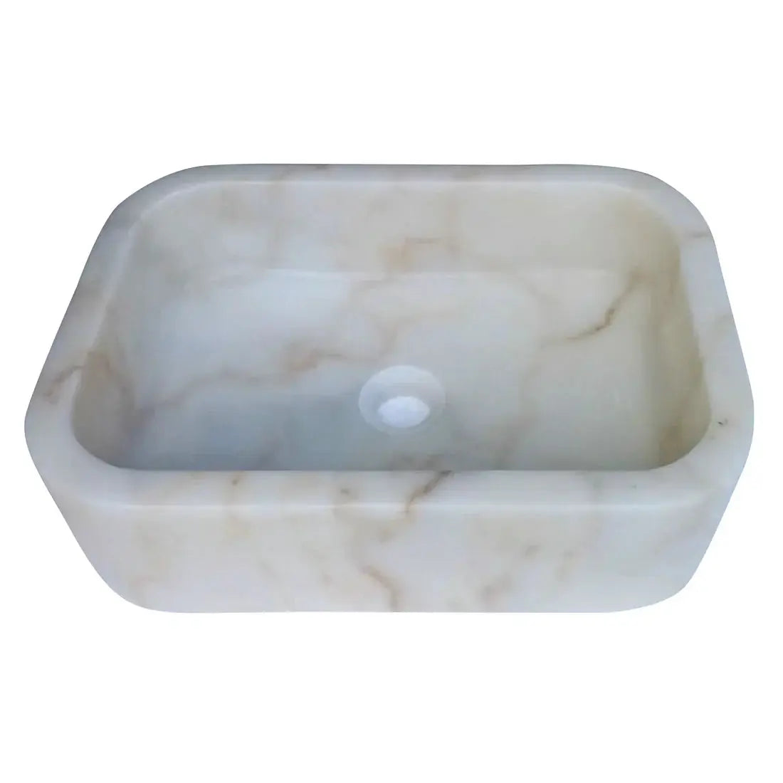European Sugar White Marble bathroom sink by Villohome, rectangular above-vanity bowl, 18x12x5 in.