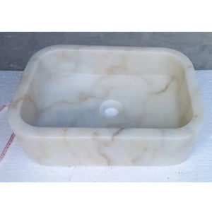 European sugar white marble rectangular vanity sink, above-counter bowl
