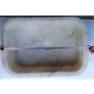 Villohome European Sugar White Marble rectangular bathroom sink, 18 in wide, above-vanity.