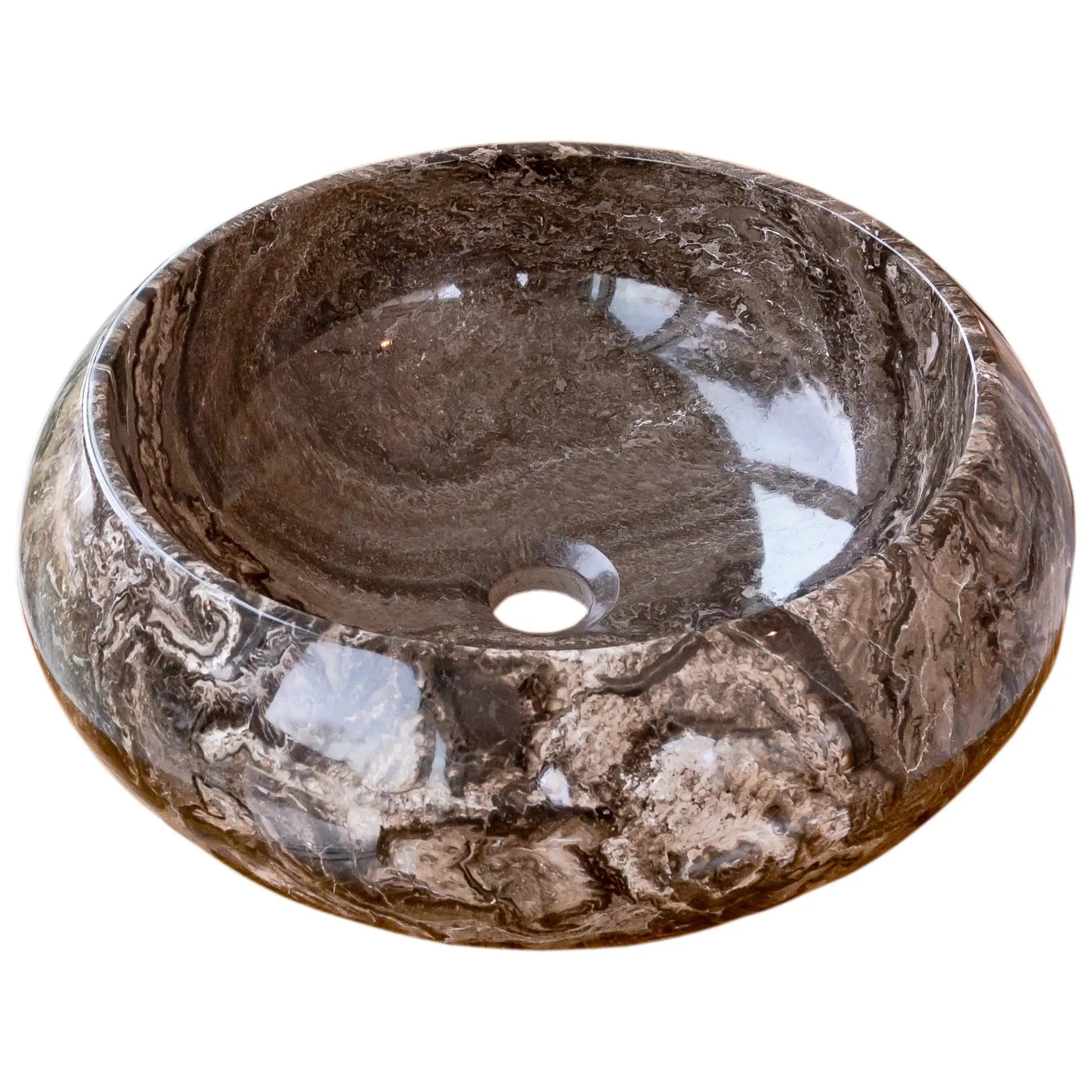 Narcist brown marble vessel sink by Villohome, high-gloss polished