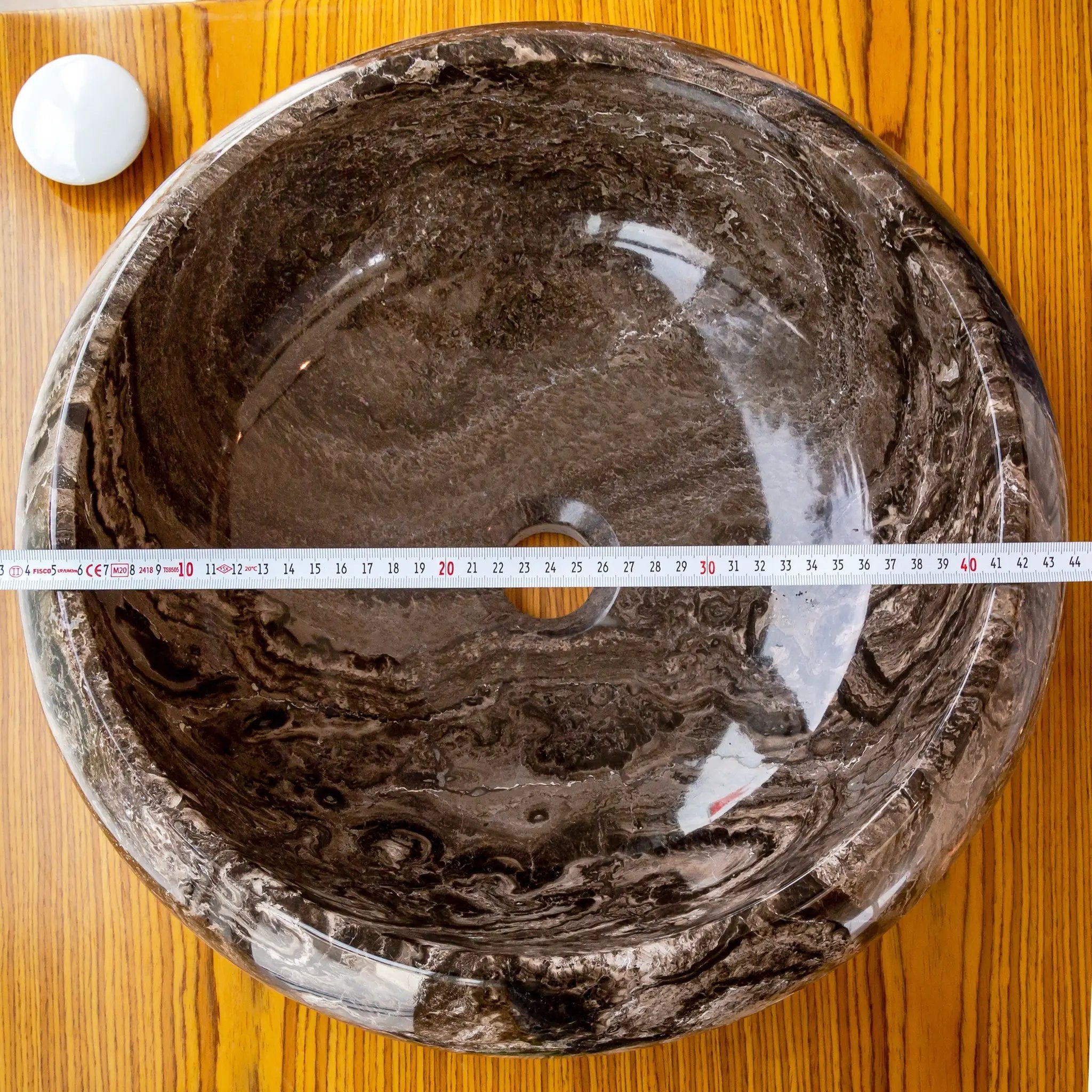 Narcist brown marble vessel sink, round high-gloss polished bathroom basin by Villohome