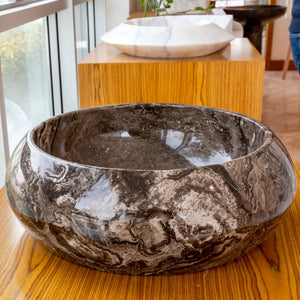 Narcist brown marble vessel sink, high-gloss polished, by Villohome.