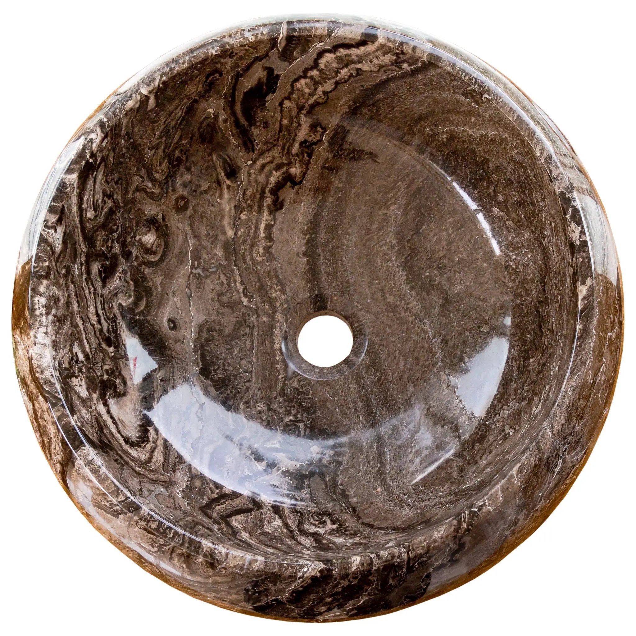 Narcist brown marble vessel sink, high-gloss polished finish