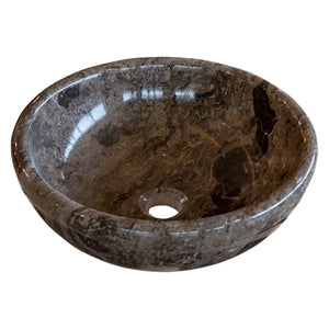 Villohome Narcist Brown marble vessel sink, natural stone, high-gloss polished, 16" diameter