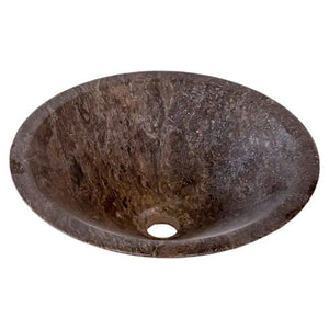 Narcist brown marble V-shape sink basin by Villohome, tapered and polished, 16in diameter