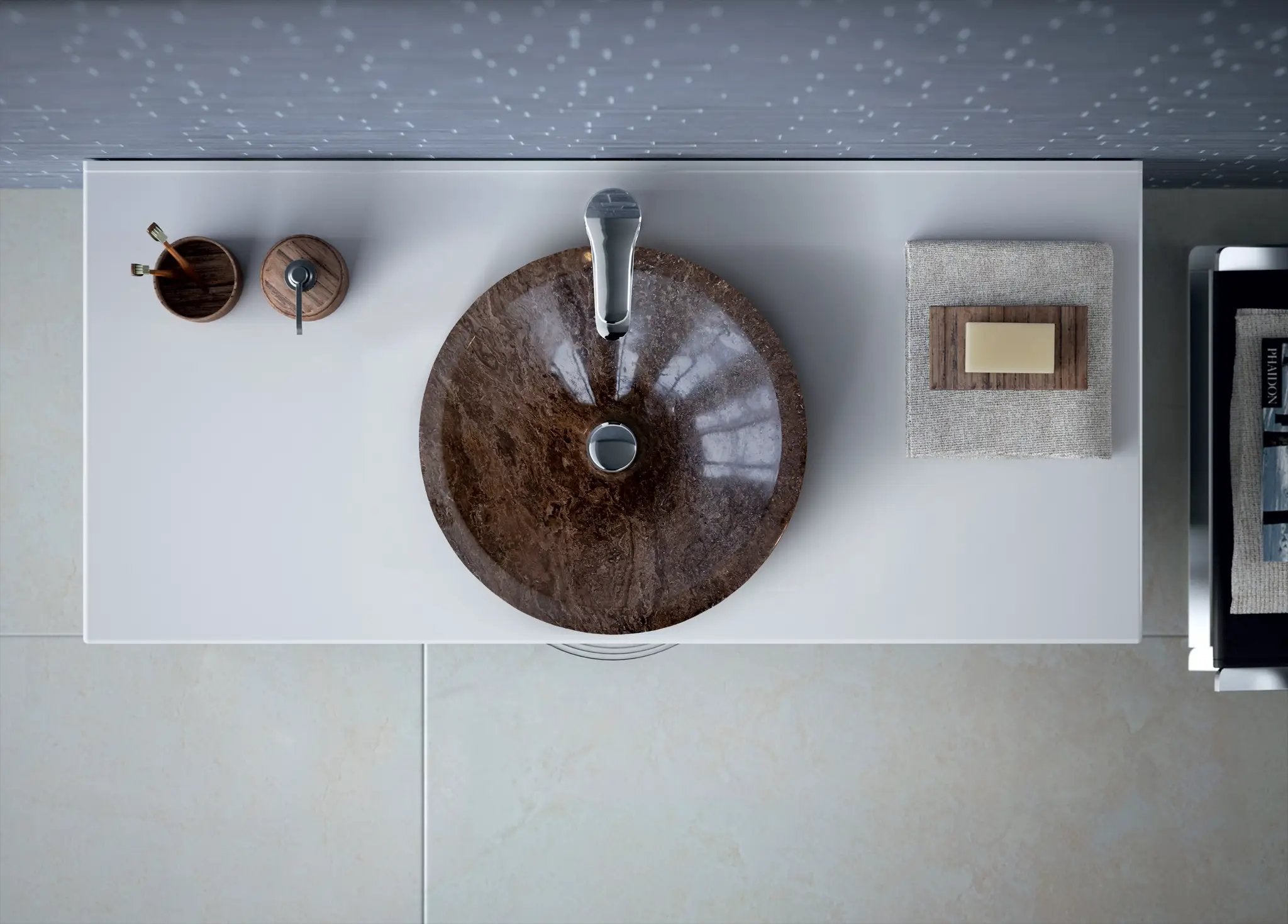 Narcist brown marble V-shaped tapered sink, polished finish, 16x6 inches, Villohome