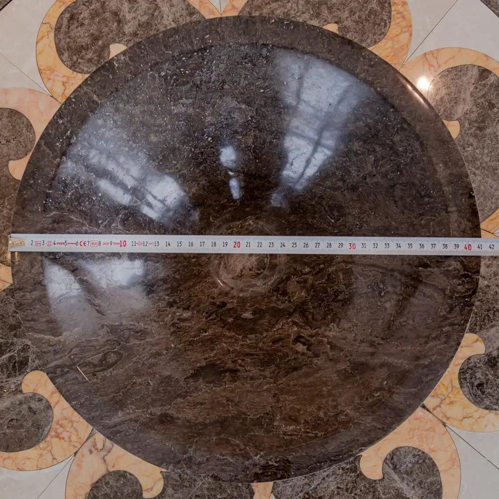 Villohome Narcist brown marble V-shape tapered sink, polished, 16-inch diameter, 6-inch height