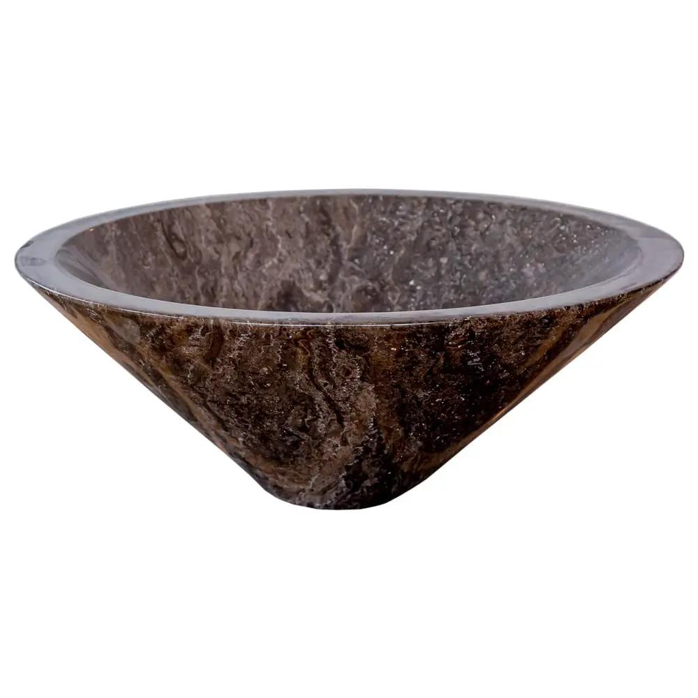 Narcist brown marble V-shape tapered sink, polished interior, 16in dia x 6in high
