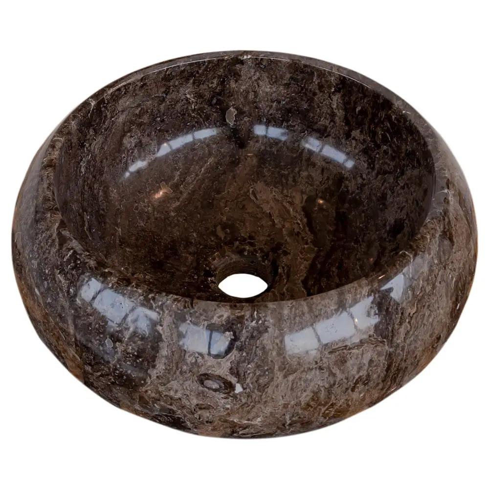 Narcist brown marble vessel sink by Villohome, round and high-gloss polished