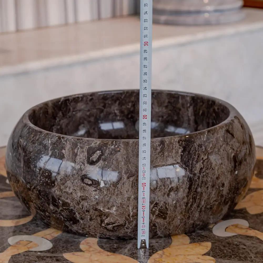 Narcist brown marble vessel sink, round bowl, high-gloss polished finish