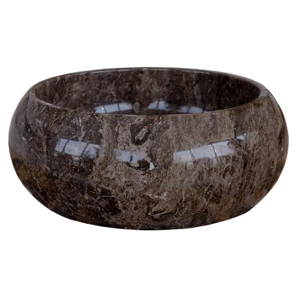 Narcist brown marble vessel sink by Villohome, high-gloss polished finish.