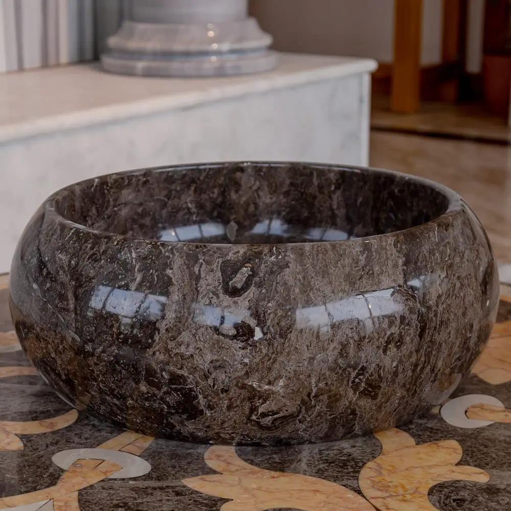 Narcist brown marble vessel sink, high-gloss polished, Villohome.