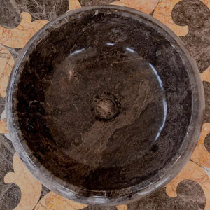 Vessel sink Villohome Narcist brown marble, high-gloss polished round basin