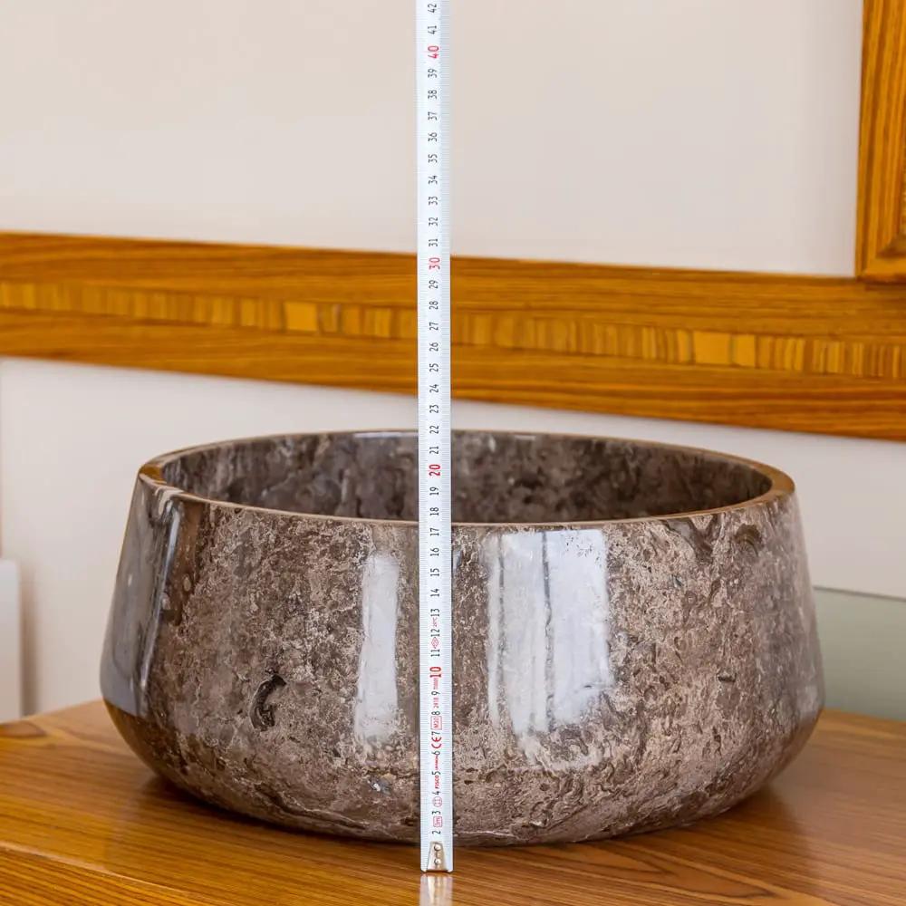 Narcist brown marble vessel sink, high-gloss polished, 16" diameter