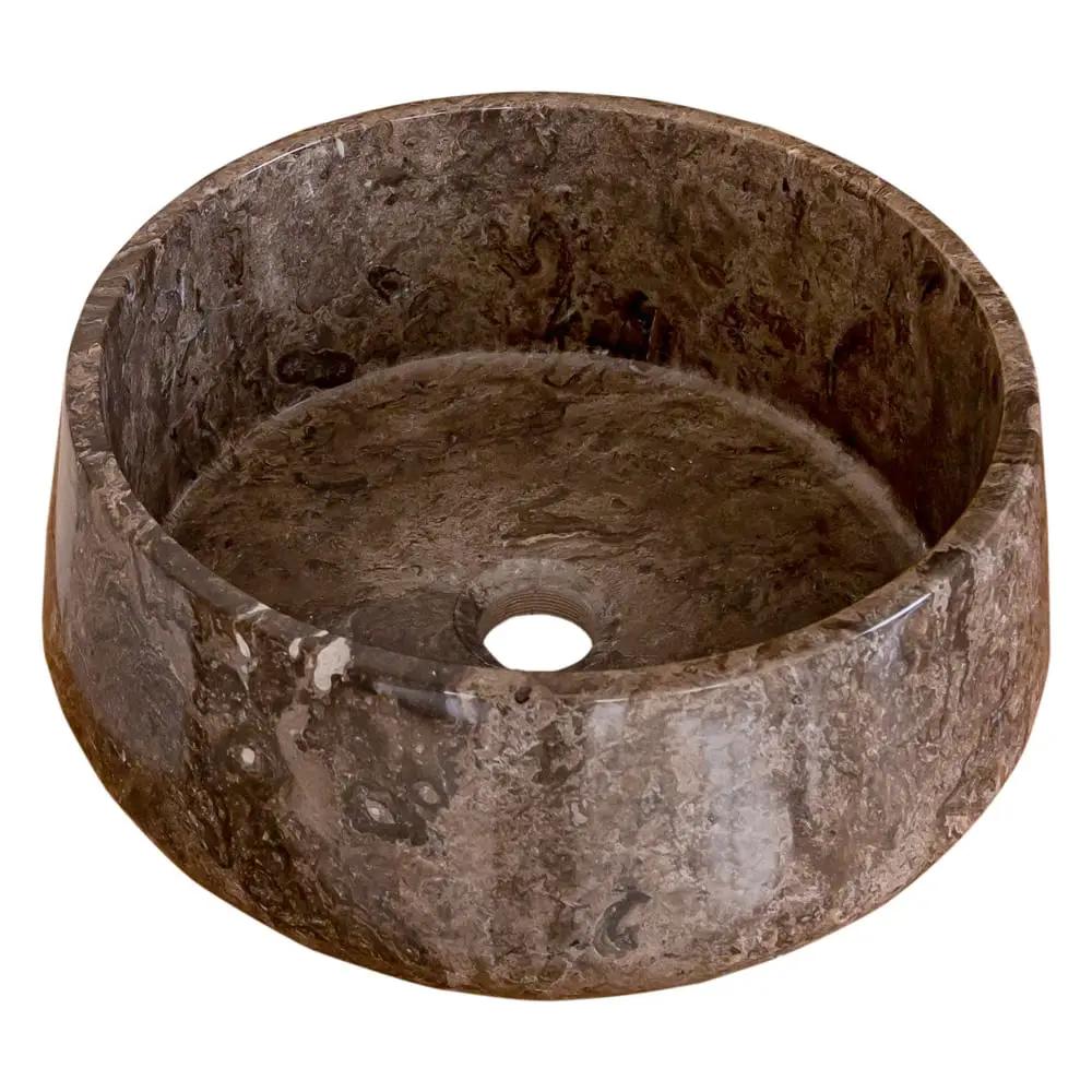 Narcist brown marble vessel sink by Villohome, high-gloss polished, 16 in dia x 6.5 in high