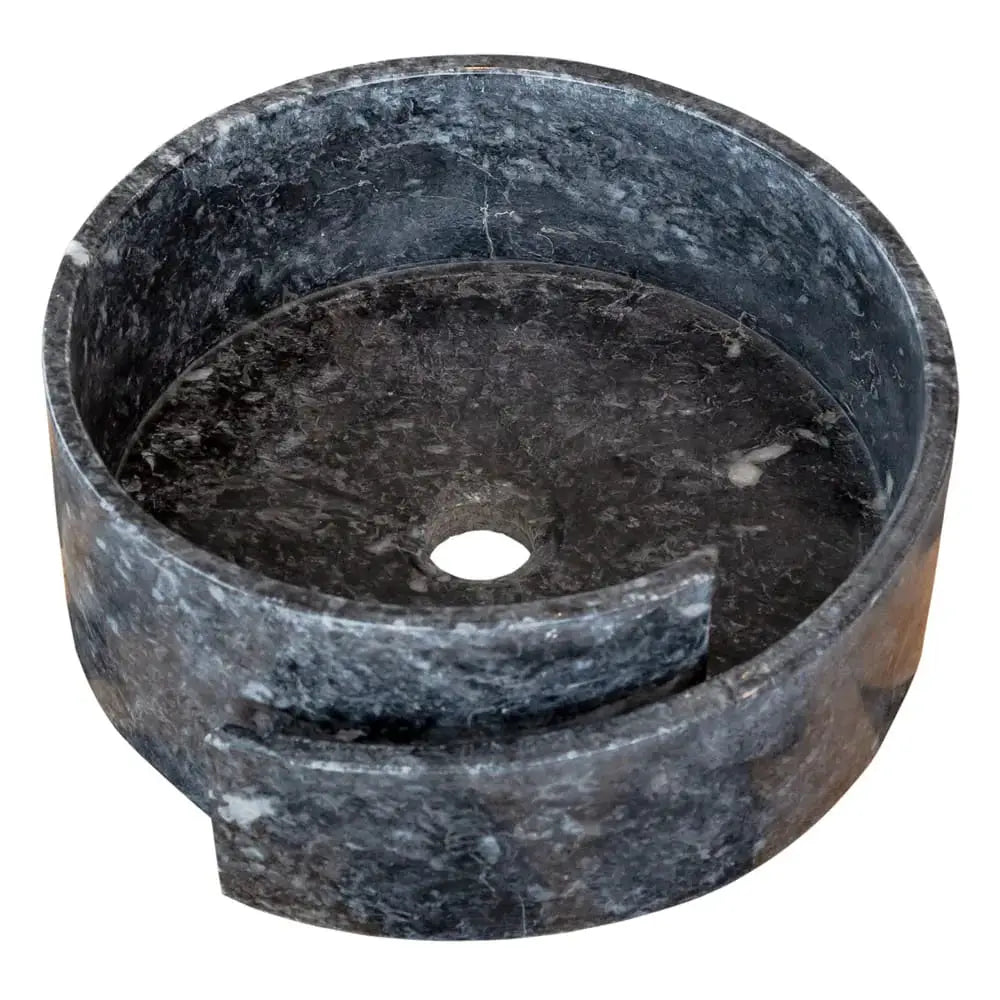 Stone sink Villohome round black marble bathroom vanity bowl, polished finish