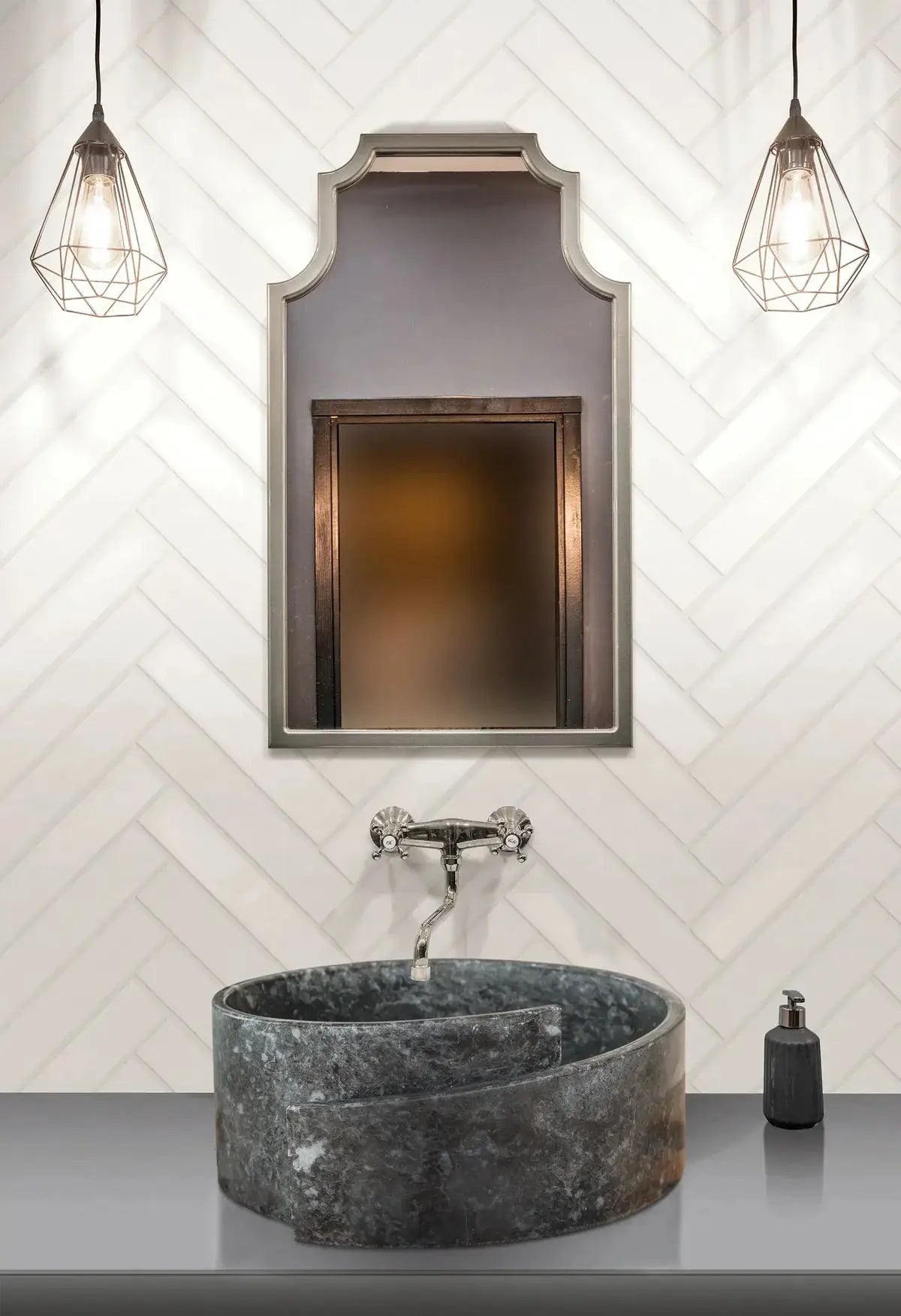 Villohome natural black marble bathroom sink, above-vanity vessel, polished finish