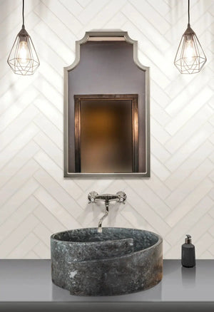 Villohome natural black marble bathroom sink, above-vanity vessel, polished finish