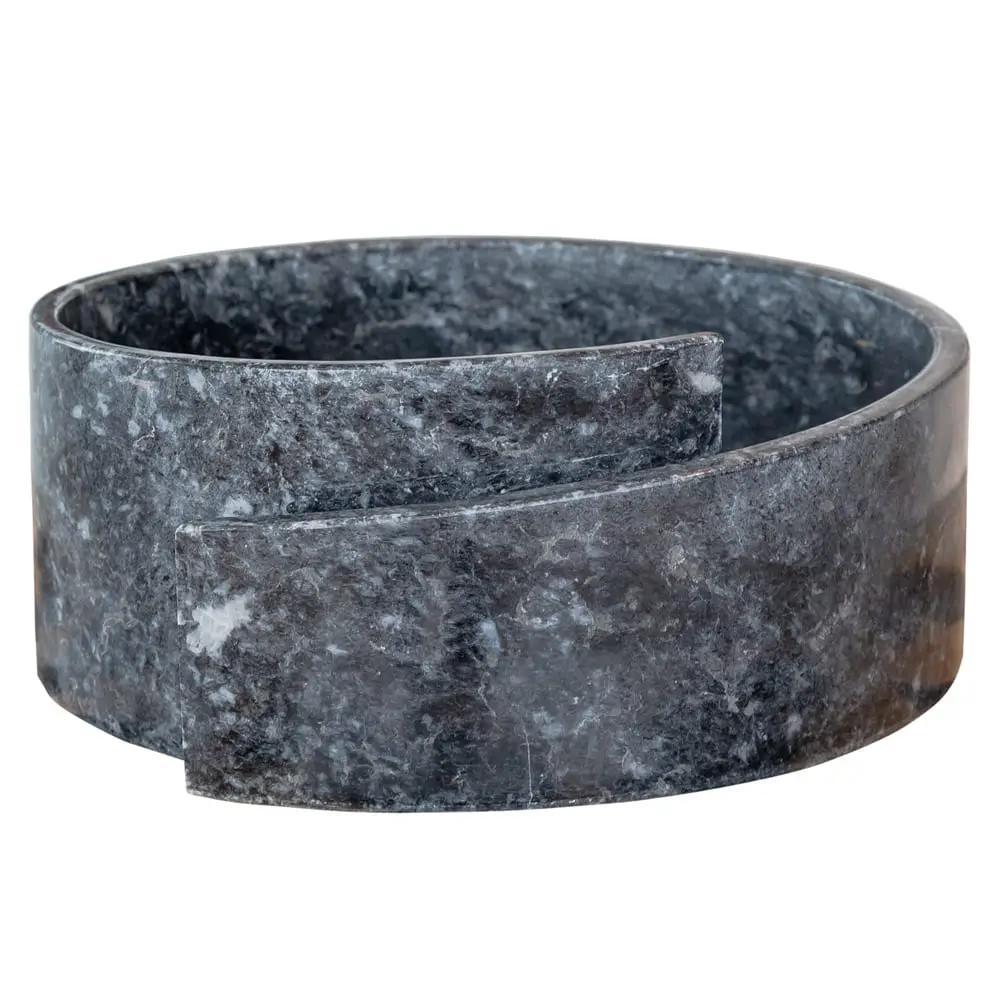 Stone sink, black marble design, above-vanity vessel, polished finish, 16in diameter x 6in height