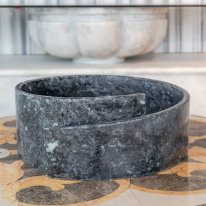 Villohome natural stone black marble above-vanity bathroom sink, circular 16in diameter, polished finish.