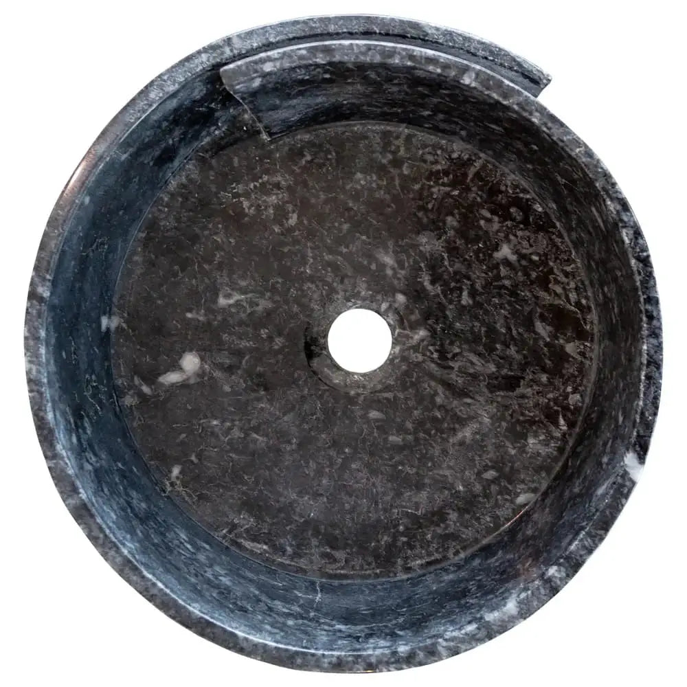 Stone sink by Villohome, natural black marble, round above-vanity bowl, 16in diameter, polished