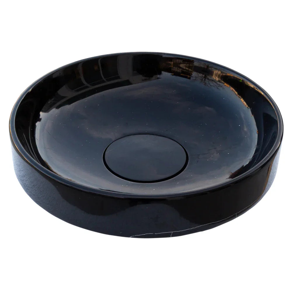 Toros Black Marble Above Vanity bathroom sink by Villohome, round 16-inch diameter with center drain