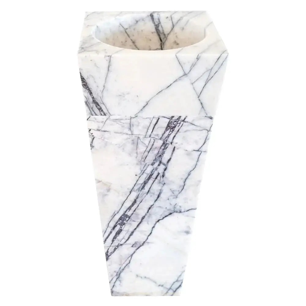 Marble pedestal sink, New York White marble, cone-shaped stand-alone bathroom basin