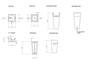 Natural Stone New York White Marble stand-alone pedestal cone-shaped bathroom sink blueprint diagrams by Villohome