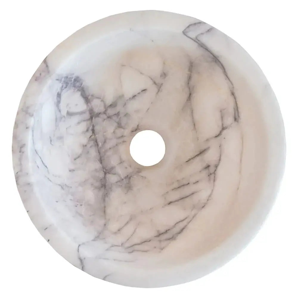 New York White Marble Round Above-Counter Bathroom Sink by Villohome; polished stone, 12" diameter