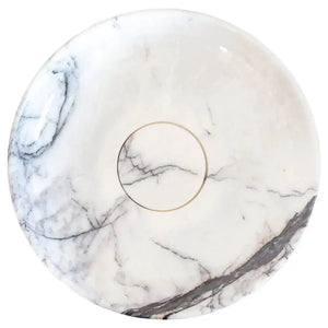 Villohome New York Marble round above-counter vanity sink, polished natural stone with gray veining, 15.5" diameter.