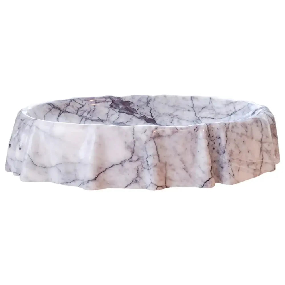 New York Marble designer vessel sink for bathroom, polished white marble with gray veining