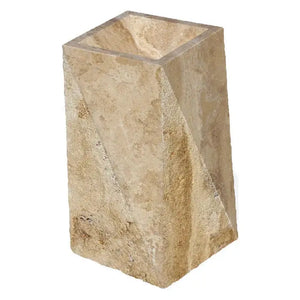 Walnut travertine pedestal sink by Villohome, honed finish, rectangular prism pedestal