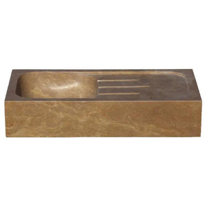Noce Brown Travertine rectangular farmhouse sink, honed and filled, 18W x 36L x 7H, Villohome bathroom stone sink
