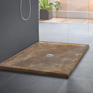 Shower base Noce Brown Travertine square, 36x36 inches, hand-carved from solid travertine.