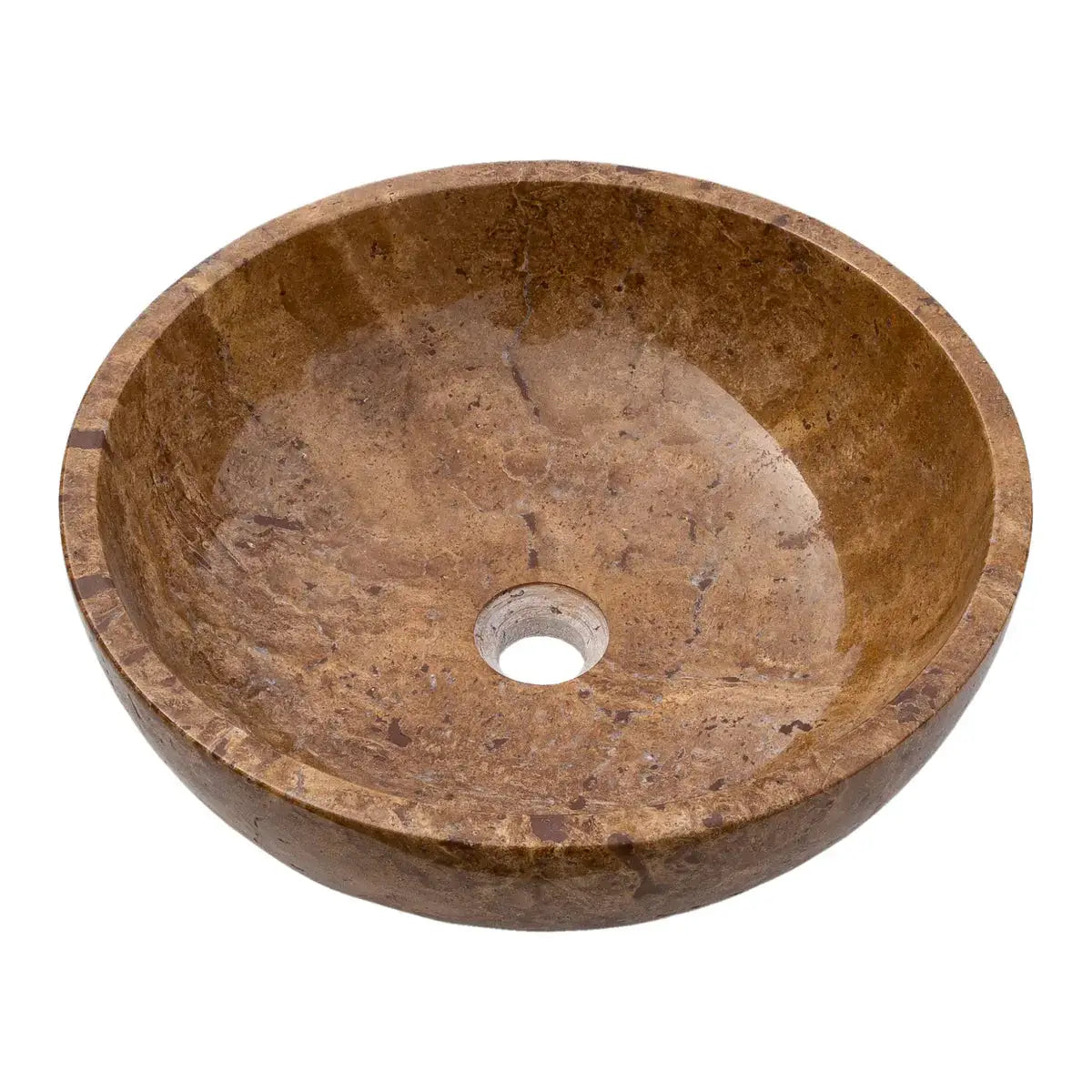Noce Brown travertine stone bathroom sink, round above-vanity vessel by Villohome, polished finish