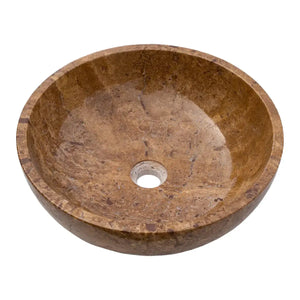 Noce Brown travertine stone bathroom sink, round above-vanity vessel by Villohome, polished finish