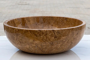 Noce Brown Travertine stone above-vanity bathroom sink bowl, 16 in diameter, polished interior