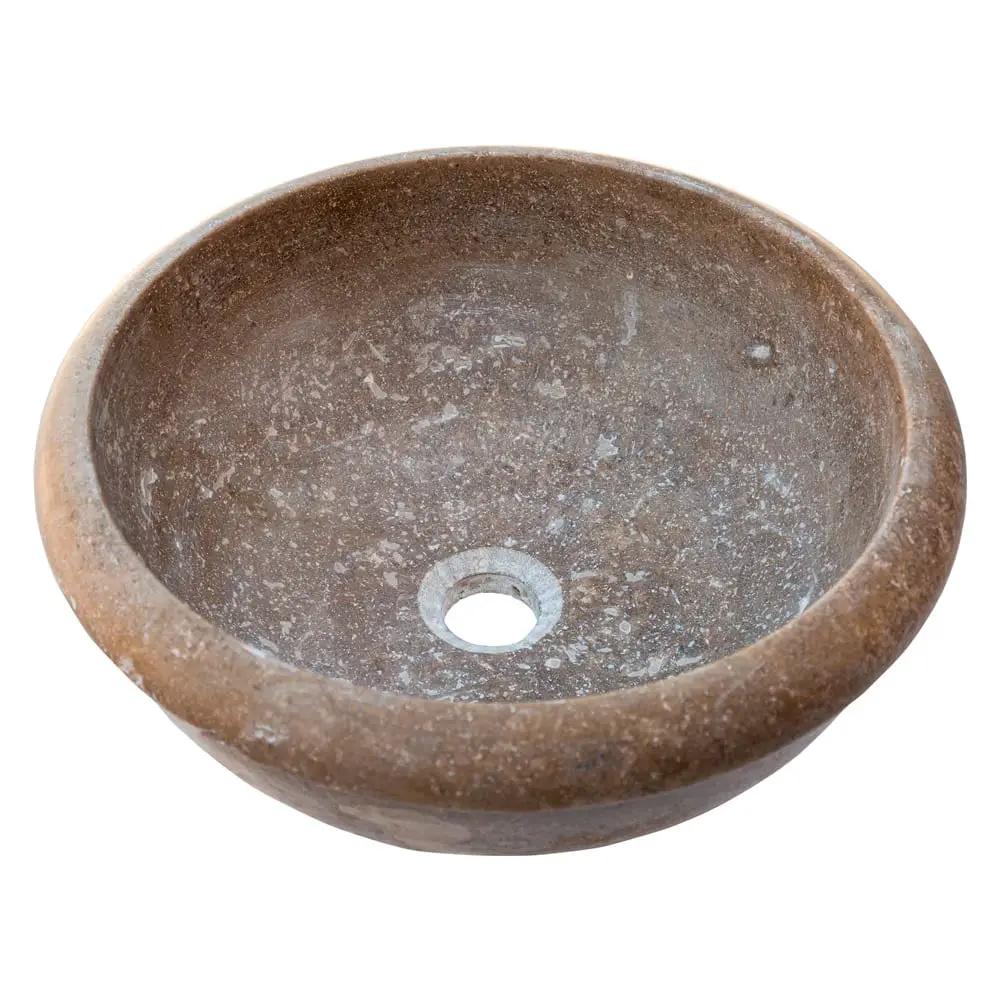 Bathroom sink Noce Brown travertine round stone with central drain